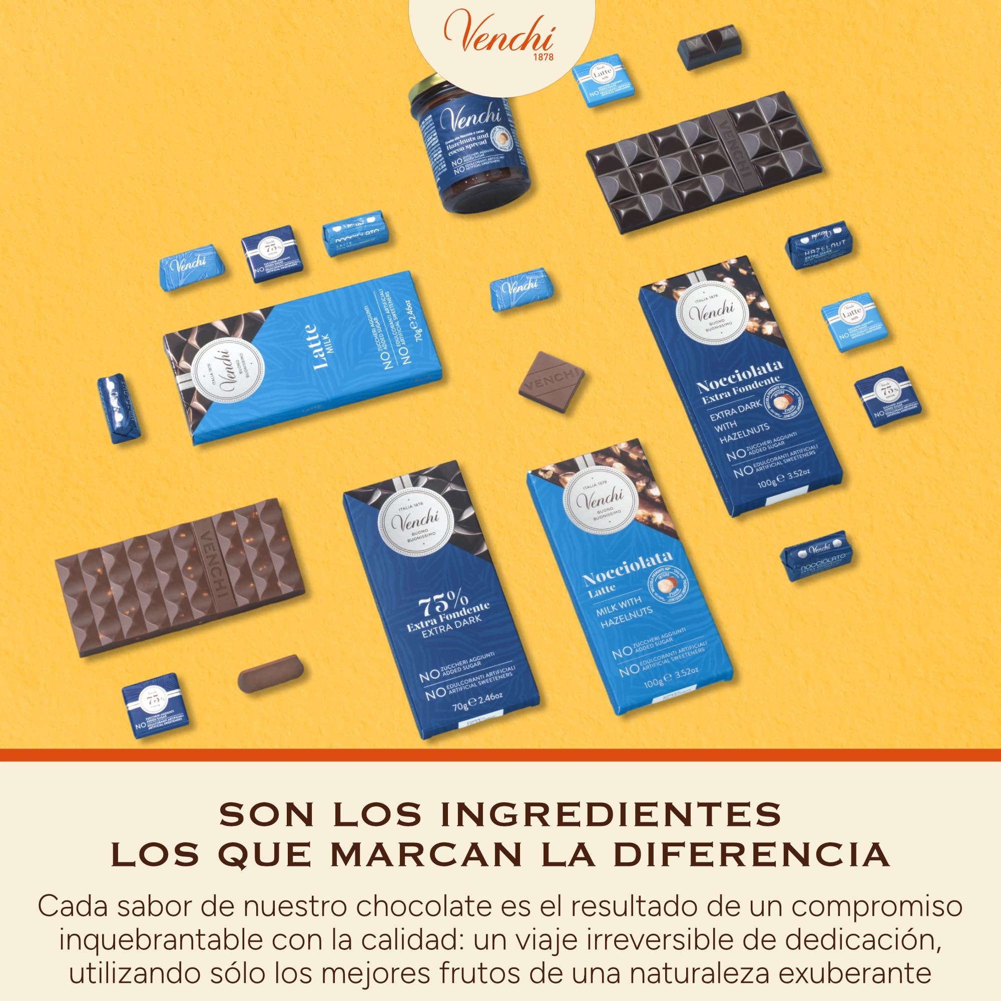 Venchi - Kit de 6 tabletas de chocolate con avellanas extra fondant, 600 g - SIN Azúcares Añadidos - SIN Edulcorantes Artificiales - Sin Gluten - Vegano - Idea de regalo