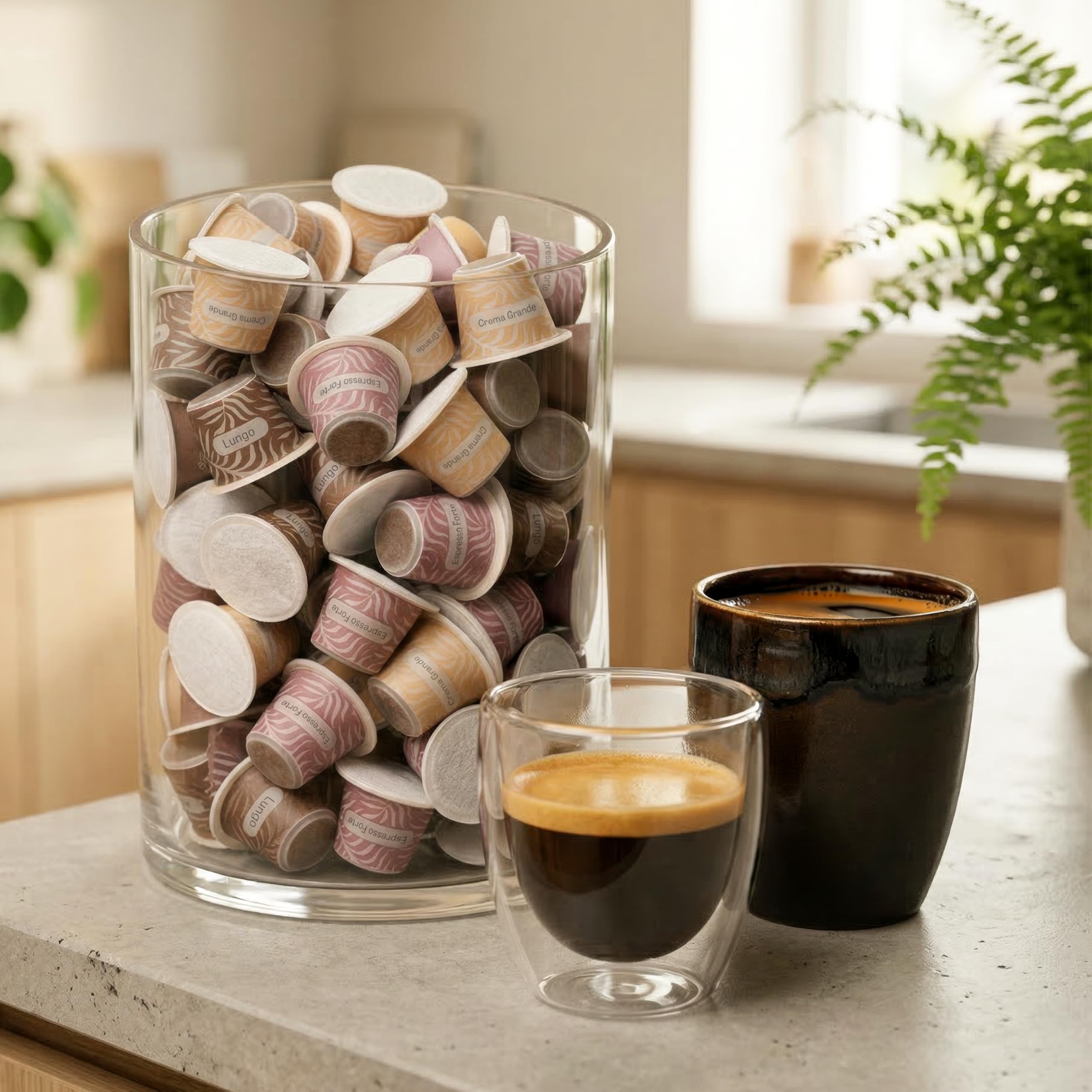 CUP VERDE Mixpaket 80 Kaffeekapseln kompatibel mit Nespresso® 3 Sorten: Crema Grande, Lungo & Espresso Forte – Heimkompostierbar – 100% Arabica aus schonender Trommelröstung