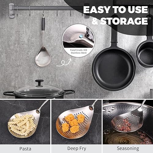 Miniatura 4 de Skimmer - Cuchara ranurada, cuchara de acero inoxidable 304 para cocinar y freír, colador de pastacuchara para freír para cocina y colador