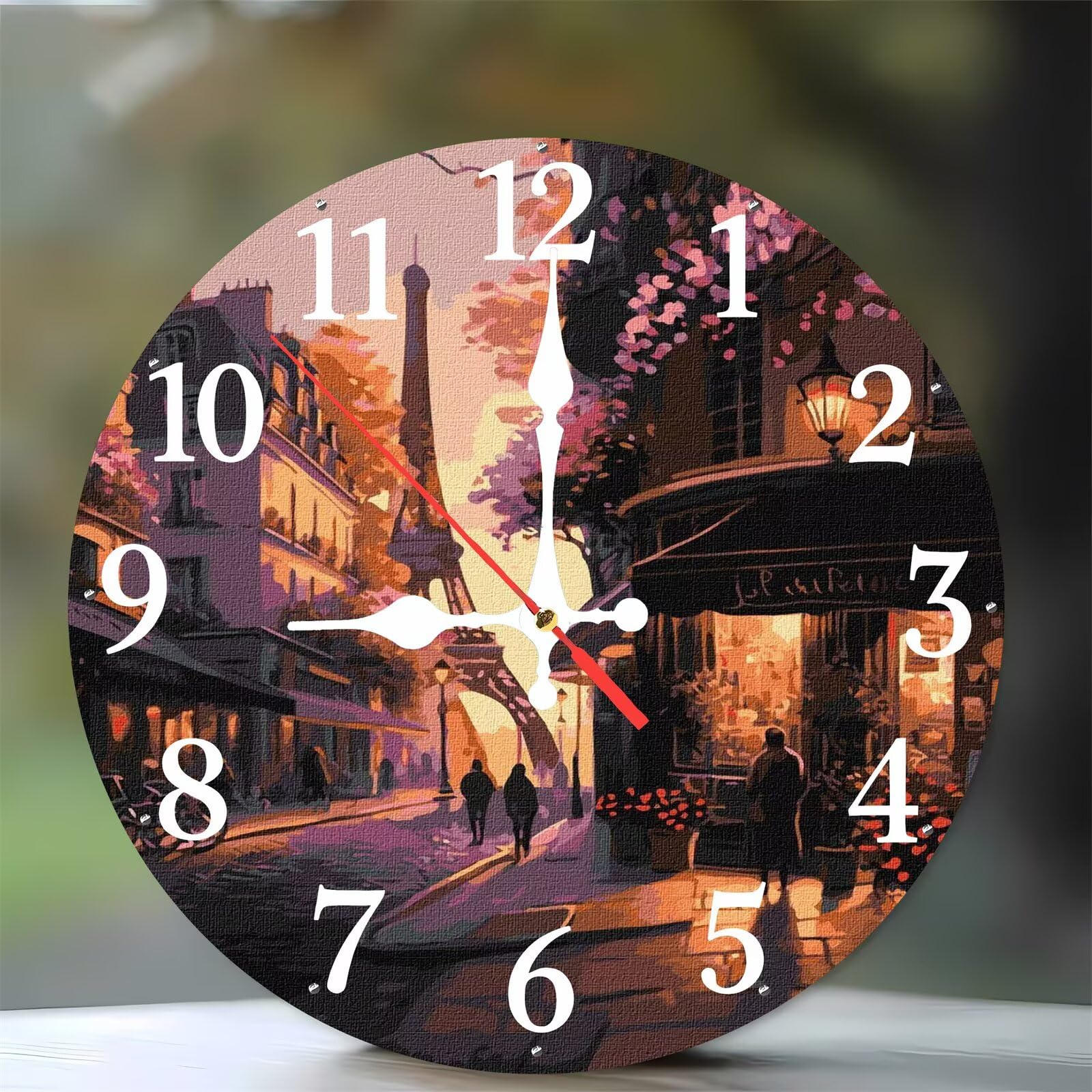 Horloge murale en bois motif Paris 35 cm objet de décoration d'intérieur haut de gamme