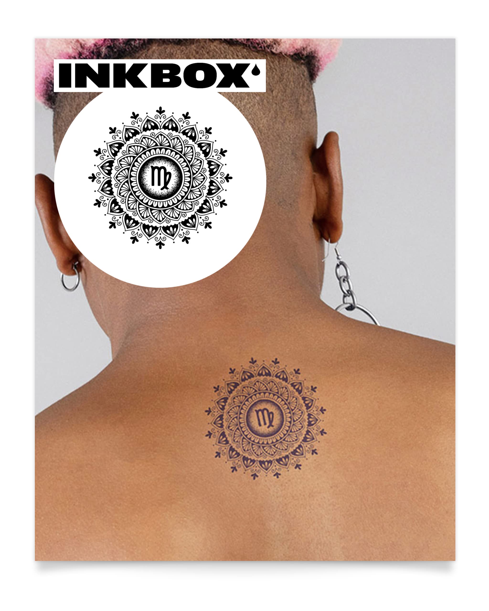 Inkbox Temporary Tattoos, Semi-Permanent Tattoo, One Premium Easy Long Lasting, Waterproof Temp Tattoo with For Now Ink - Lasts 1-2 Weeks, I Am Virgo, 4 x 4 in