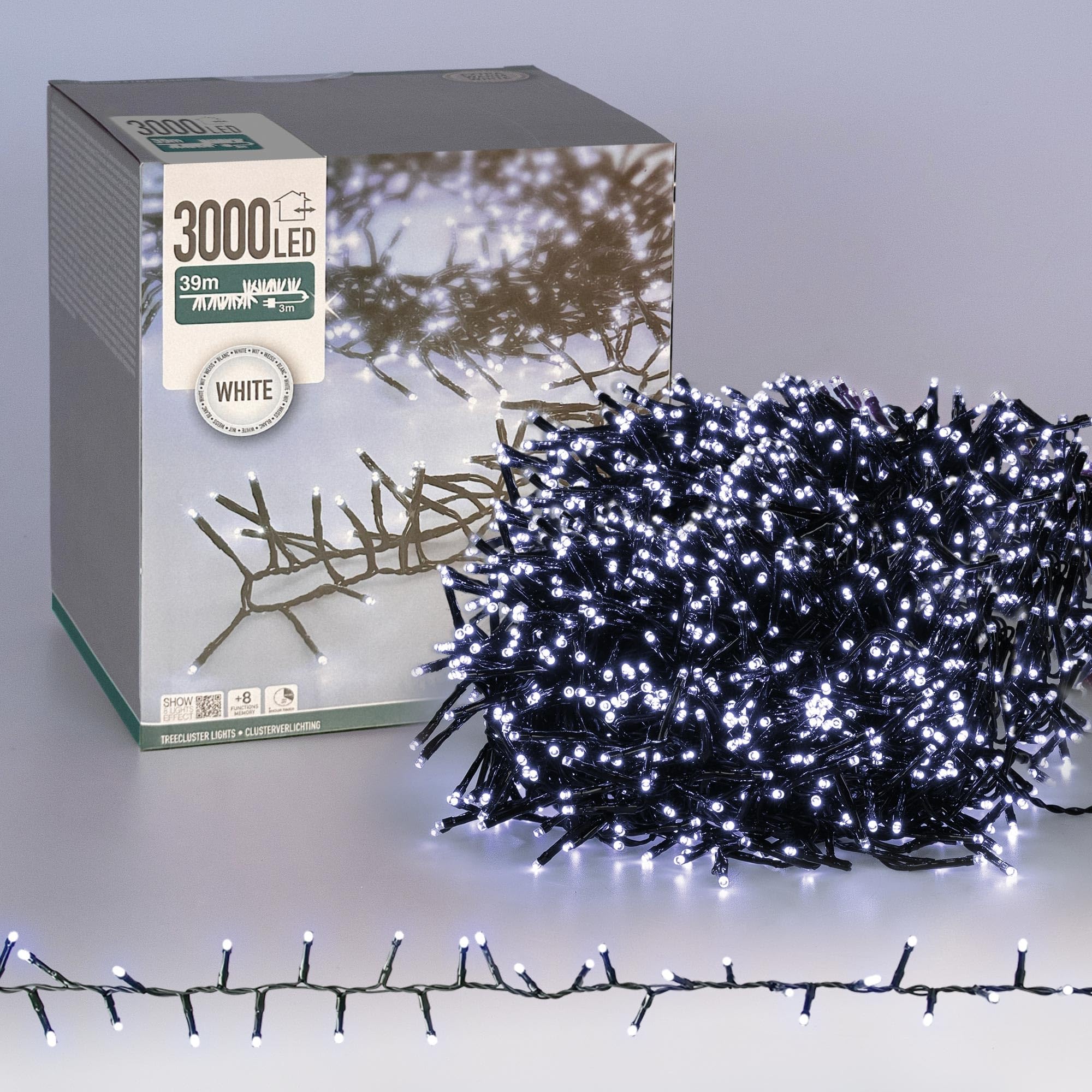 ECD Germany lampki choinkowe LED 39 m 3000 diod zimne biale swiatlo z timerem 8 trybów IP44 do uzytku wewnatrz i na zewnatrz swiateczna girlanda swietlna dekoracyjne oswietlenie zasilane sieciowo