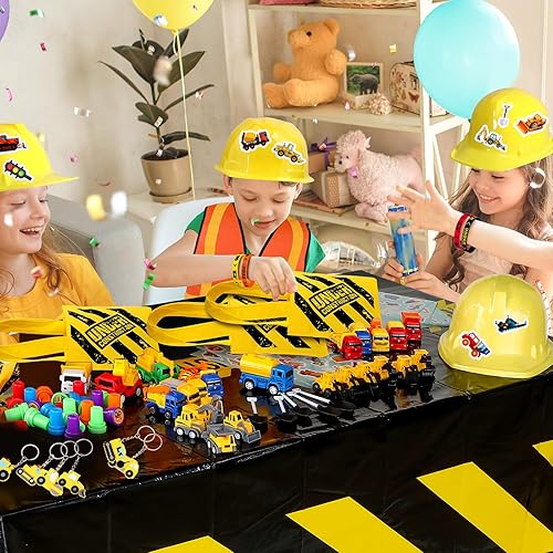 Miniatura 2 de Sratte 122 piezas de suministros de fiesta de cumpleaños de construcción, 12 sombreros de construcción, 12 chalecos de construcción, 12 bolsas de