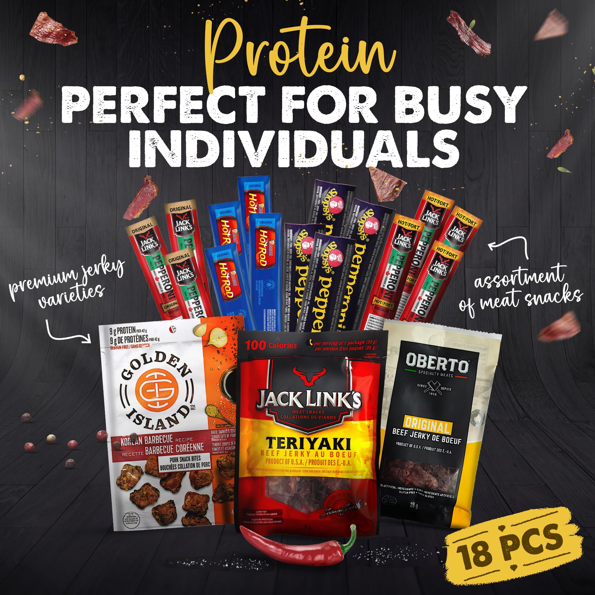 Bulk Snack Packs and Meat Snacks - Gifts for Dad & Gifts for Men – Beef Jerky Snack Box with Pepperoni Sticks – Birthday Snacks for Adults – Gift Includes Jack Links, Hot Rods, Oberto & More — view 2