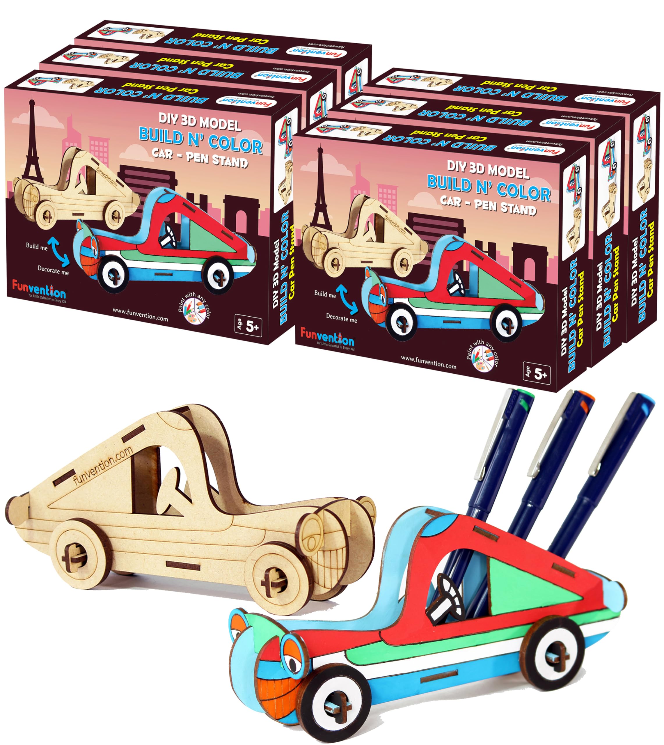 Funvention Car - 3D Coloring Model (Pack of 6) - DIY Desk Organizer Pen Stand - STEM Leanring 3D Puzzle Toy - Art, Coloring and Painting Kit for Kids - Birthday Return Gift,DIY Party Pack for Kids (B07J4XYNFG) Amazon Price History, Amazon Price Tracker