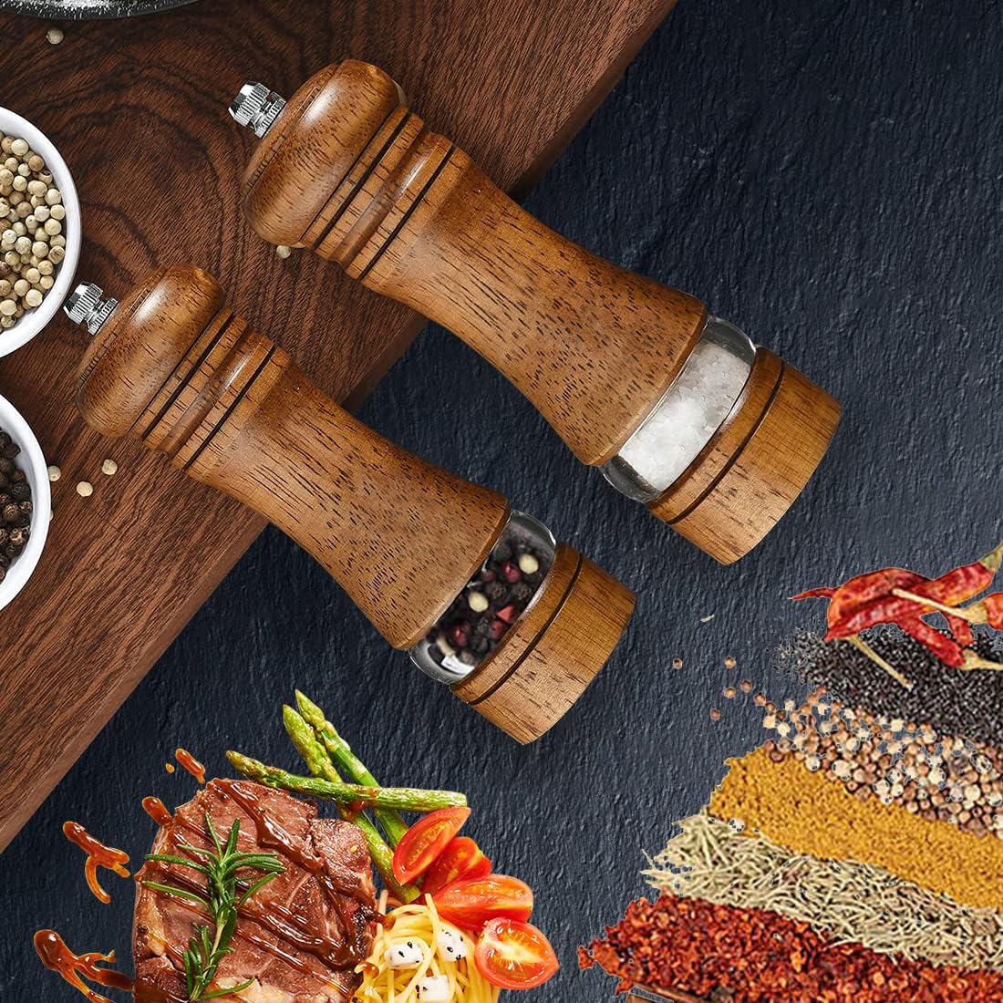 2 Macinapepe In Legno Massiccio - Ricaricabili, Regolabili, Con Ricambi Ceramica