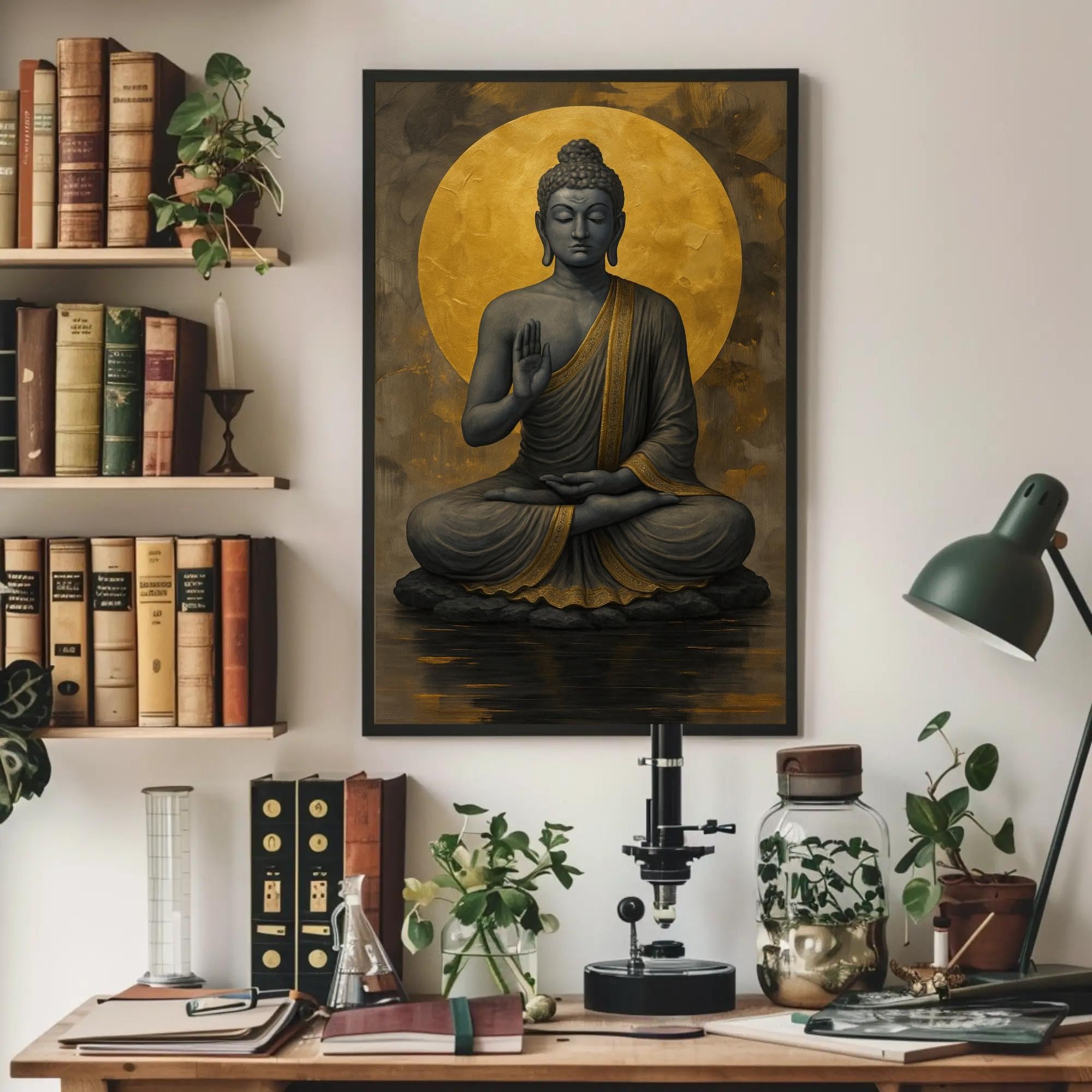 TONGYINLI Golden Buddha Pictures Canvas Print, Serene Meditation Posters, Spiritual Wall Art, Painting for Living Room, Home Decor(80x120cm/Frameless)