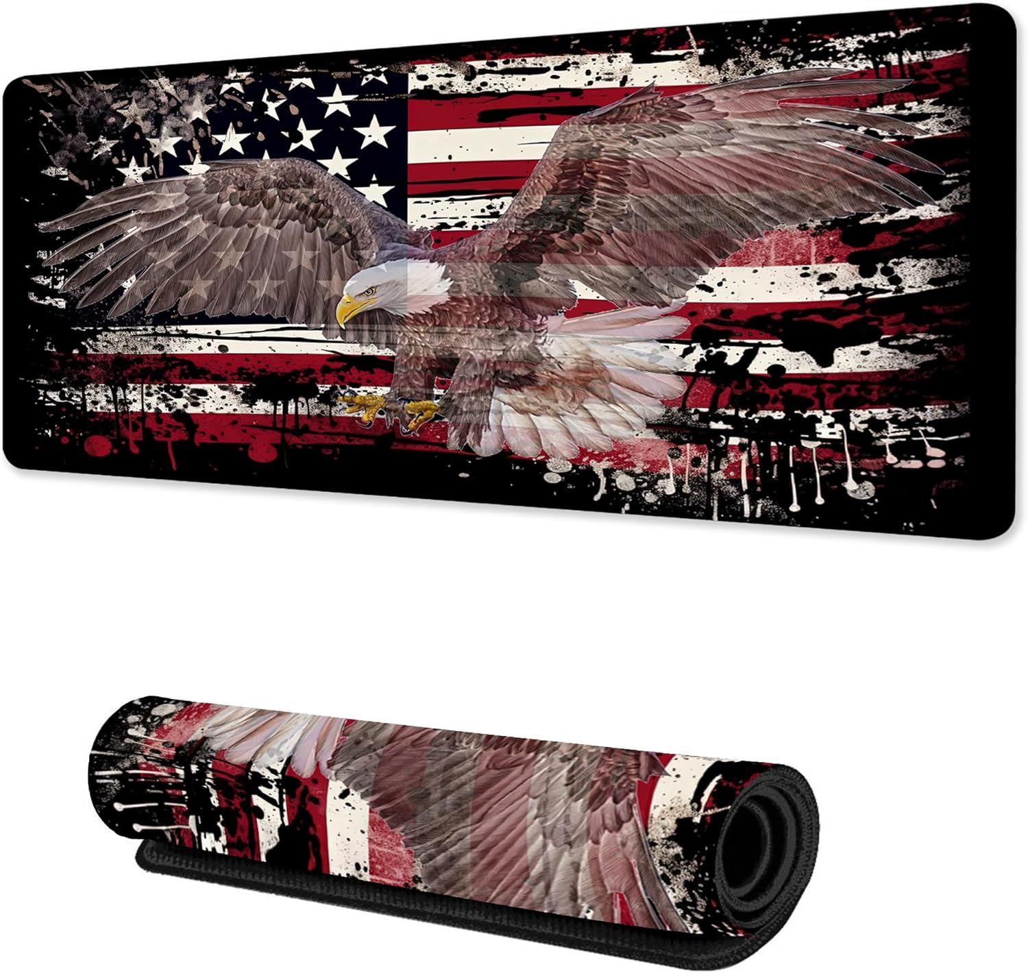 TUBAMQ Mouse Pad Large,American Flag Eagle Desk Pad with Stitched Edges for Home Office Work Non-Slip Rubber Base Gaming Mouse Pad, Desk Mat, 31.5 x 15.7 in