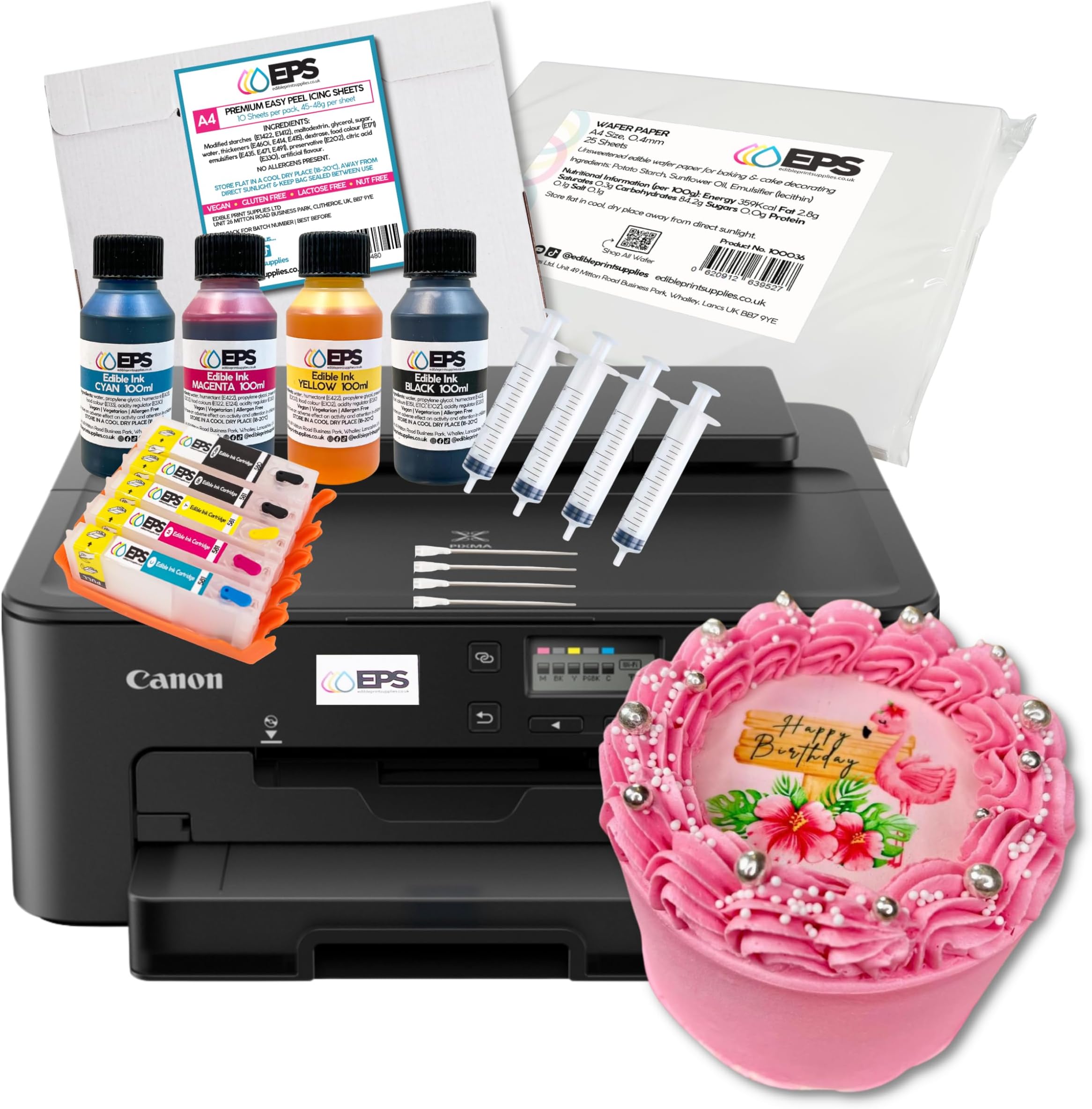 EPS A4 TS705a Edible Printer Kit for Cakes, Biscuits, Chocolate and Edible Toppers - Complete Starter Kit with Edible Ink, Edible Ink Cartridges, 10 x EPS Icing Sheets and 25 x EPS Wafer Paper