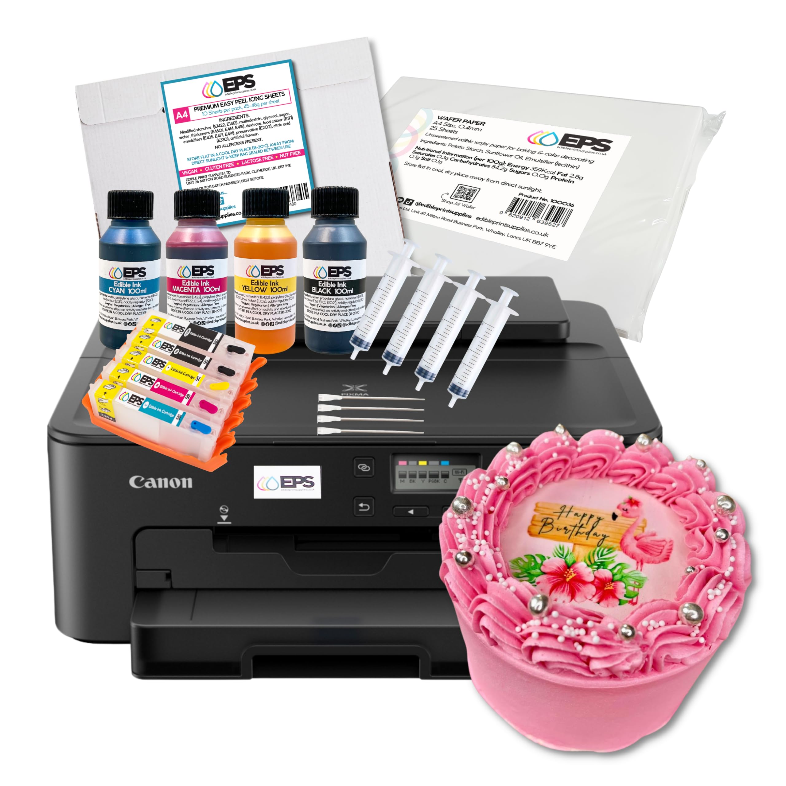 EPS A4 TS705a Edible Printer Kit for Cakes, Biscuits, Chocolate and Edible Toppers - Complete Starter Kit with Edible Ink, Edible Ink Cartridges, 10 x EPS Icing Sheets and 25 x EPS Wafer Paper