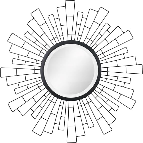 Stonebriar Round 23.5" Black Geometric Metal Sunburst Wall