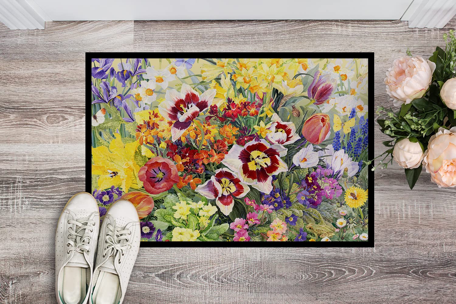 Caroline's Treasures SASE0954JMAT Spring Floral by Anne Searle Doormat 24x36 Front Door Mat Indoor Outdoor Rugs for Entryway, Non Slip Washable Low Pile, 24H X 36W