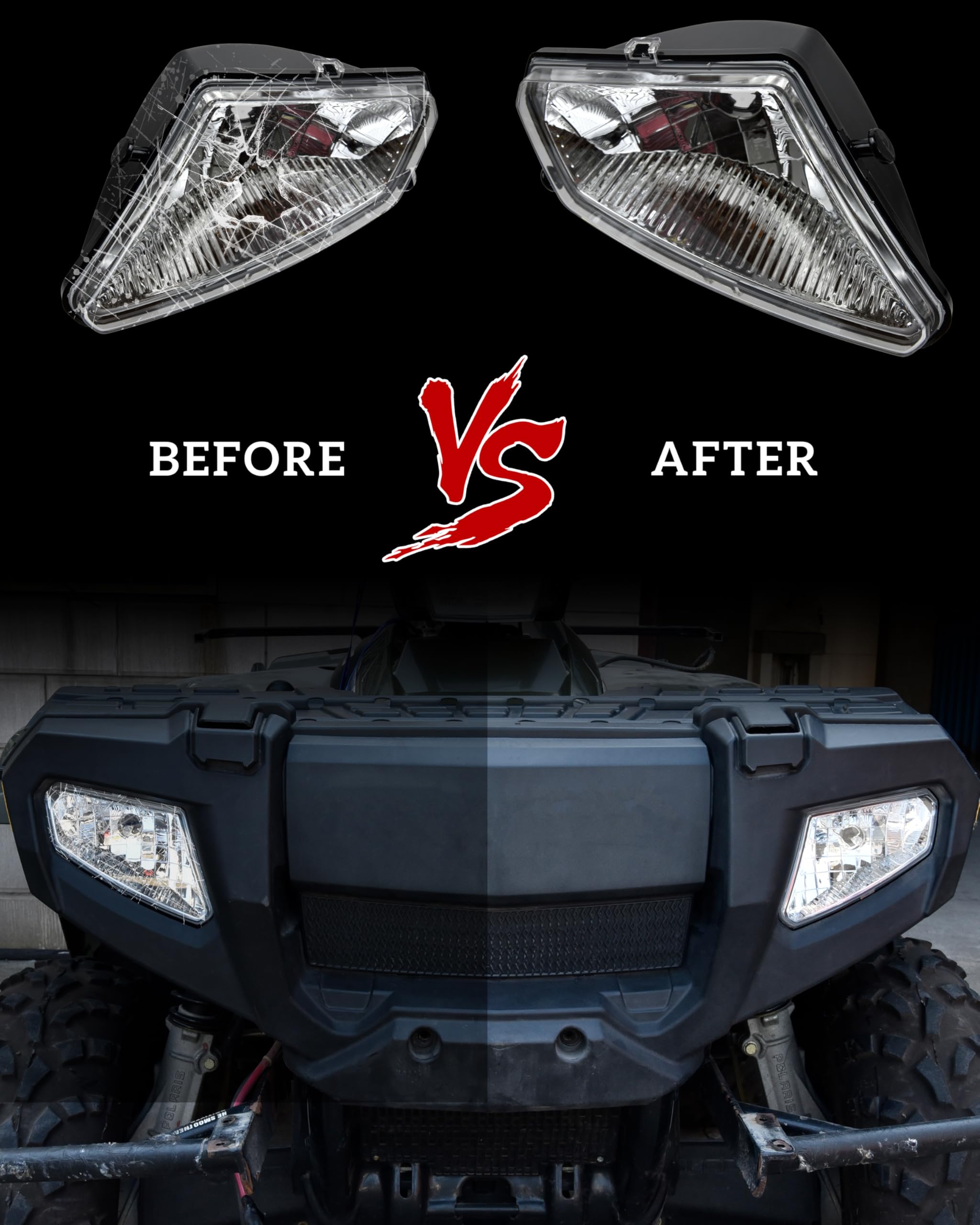 SAUTVS Headlight Housing for Polaris Sportsman 500 2005-2010, Front Left & Right Head Lamp Lens Head Light Covers Bezels for Polaris Sportsman 500 HO EFI TOURING 2005-2010 Accessories (2PCS)