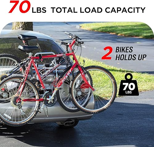 Miniatura 2 de Rockland - Portabicicletas para 2 bicicletas de neumáticos anchos, apto para vehículos con enganche receptor de 2", soporta 70 libras, plegable,