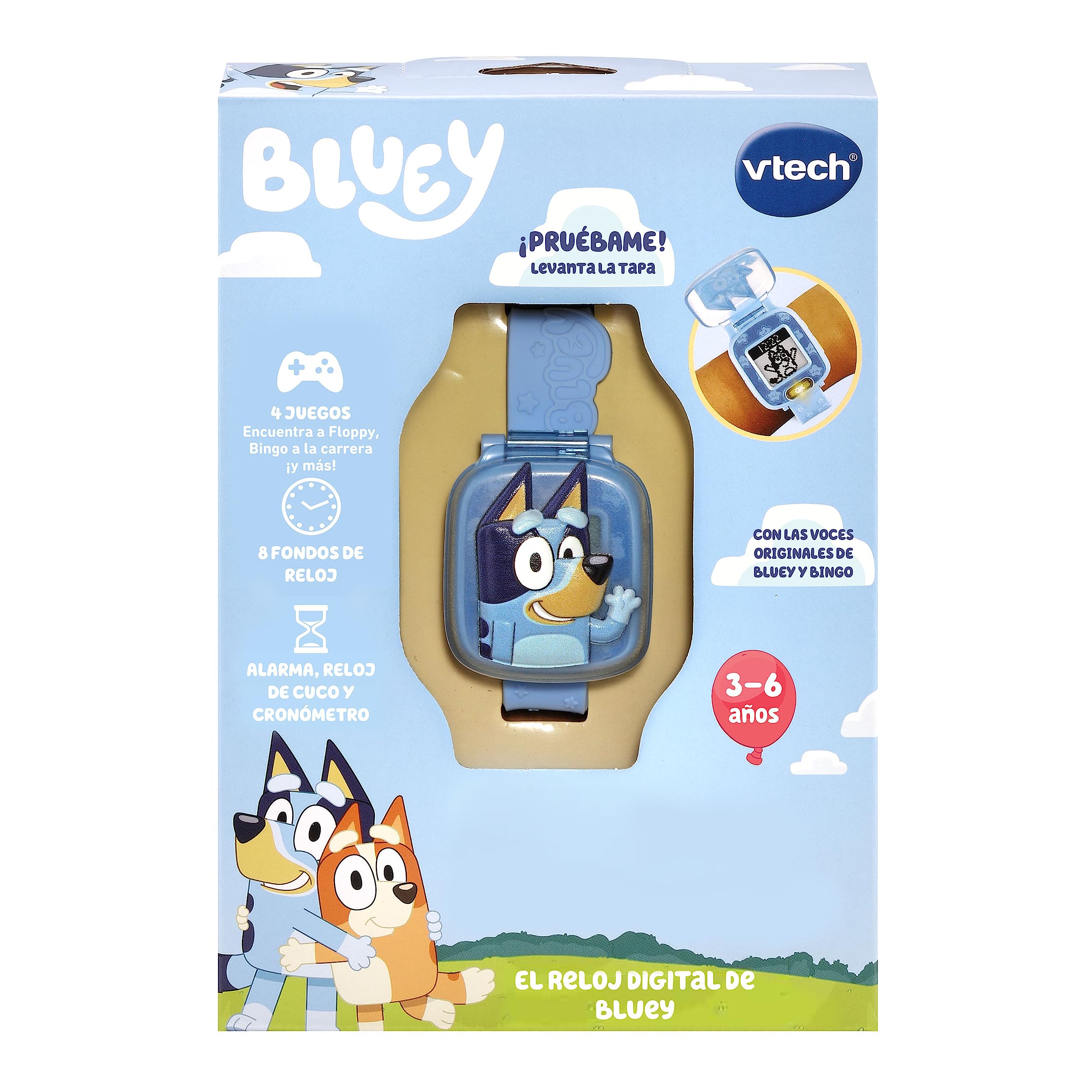 VTech - Cyfrowy zegarek edukacyjny Bluey, wielofunkcyjny, gry, alarm, stoper, zabawka dla dzieci w wieku +3 lat, wersja ESP
