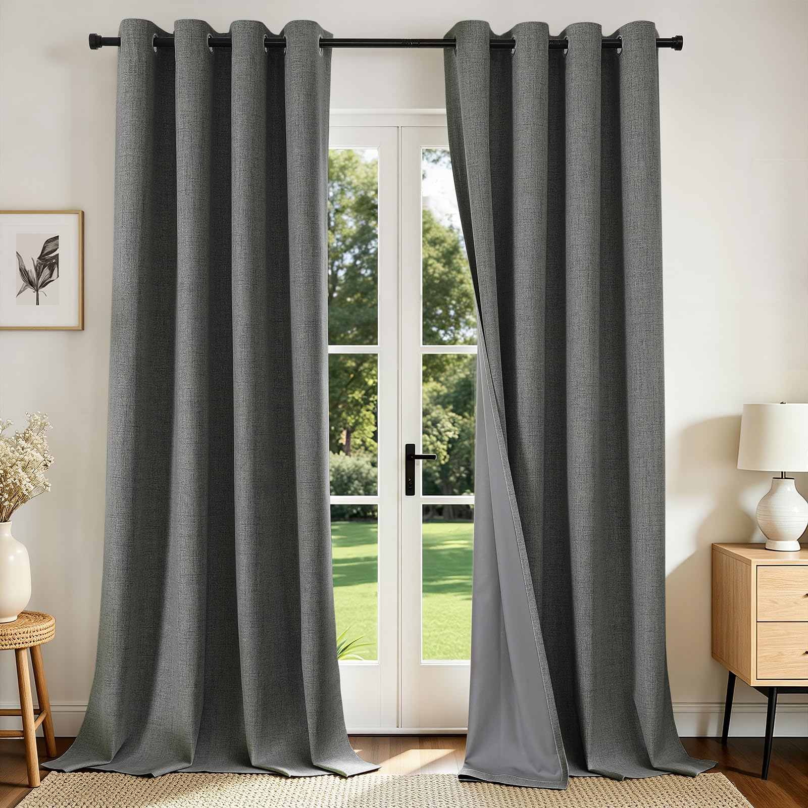 Joydeco Blackout Curtains 108 Inches Long 2 Panels Burg, Room Darkening Curtains for Bedroom, 100% Black Out Textured Thermal Drapes Privacy Protection 2 Panels Set(W52 x L108 Inch, Grey)
