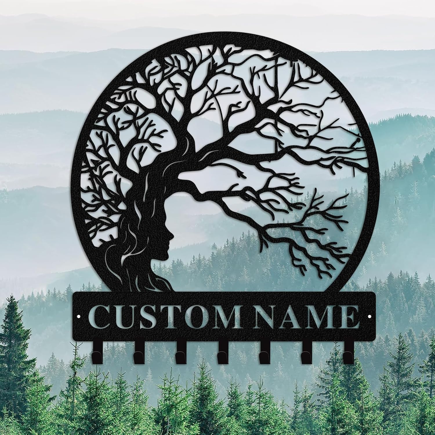 Personalized Tree of Life Metal Key Holder Wall Mount Custom Name Key Hooks for Home Garden Entryway Housewarming Gift
