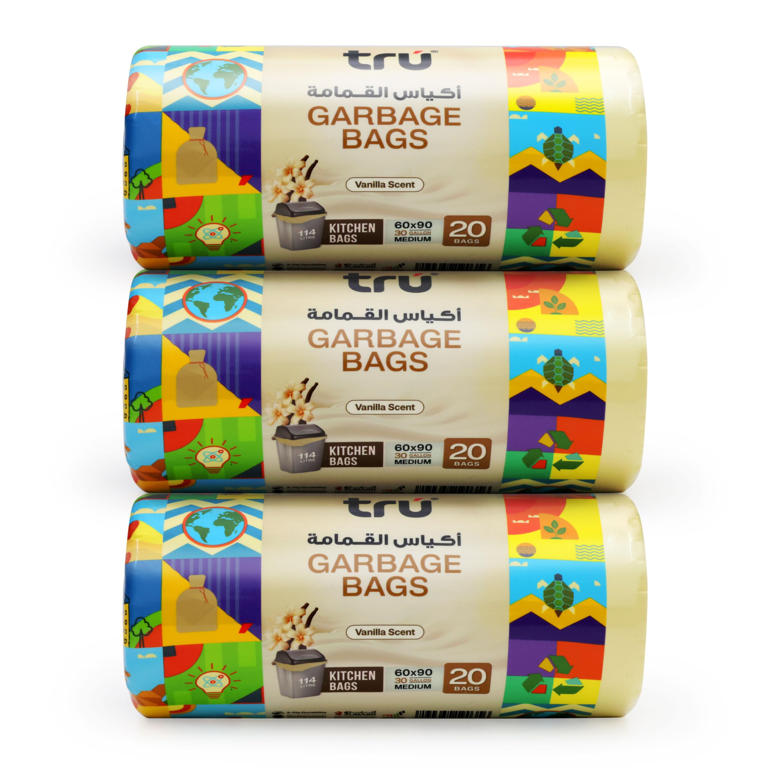 Vanilla Scented Garbage Bags Compact Roll 60x90cm 30Gallon (20pc x 3 Rolls) 60bags