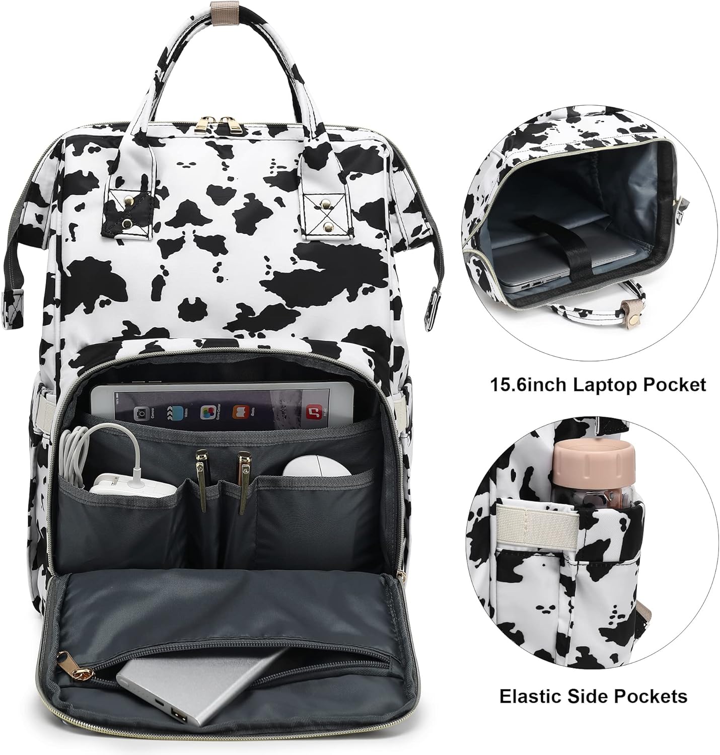 Cow Print Laptop Backpack for Women Men, 15.6 inch College School Backpack Bookbag for Work/School/Travel/Business - Image 2