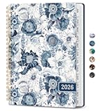 2026 Planner&comma; Monthly and Weekly Calendar Planner for Women&comma; January 2026 - December 2026&comma; Hardcover Pretty 2026 Agenda Planner Book with Tabs&comma; Spiral Bound&comma; Perfect for School Office Home Supplies&comma; 6&period;3" x 8&period;5" - Blue Floral