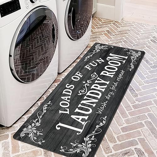 Miniatura 3 de Lansny Alfombra de lavandería de 20 x 48 pulgadas, antideslizante, impermeable, para decoración de lavandería, alfombra lavable para lavandería,