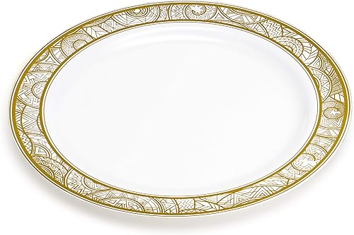 Miniatura 5 de Laura Stein Juego de vajilla desechable de la serie Ornate para fiestas, platos blancos y cuencos con borde dorado para cumpleaños, bodas, (1