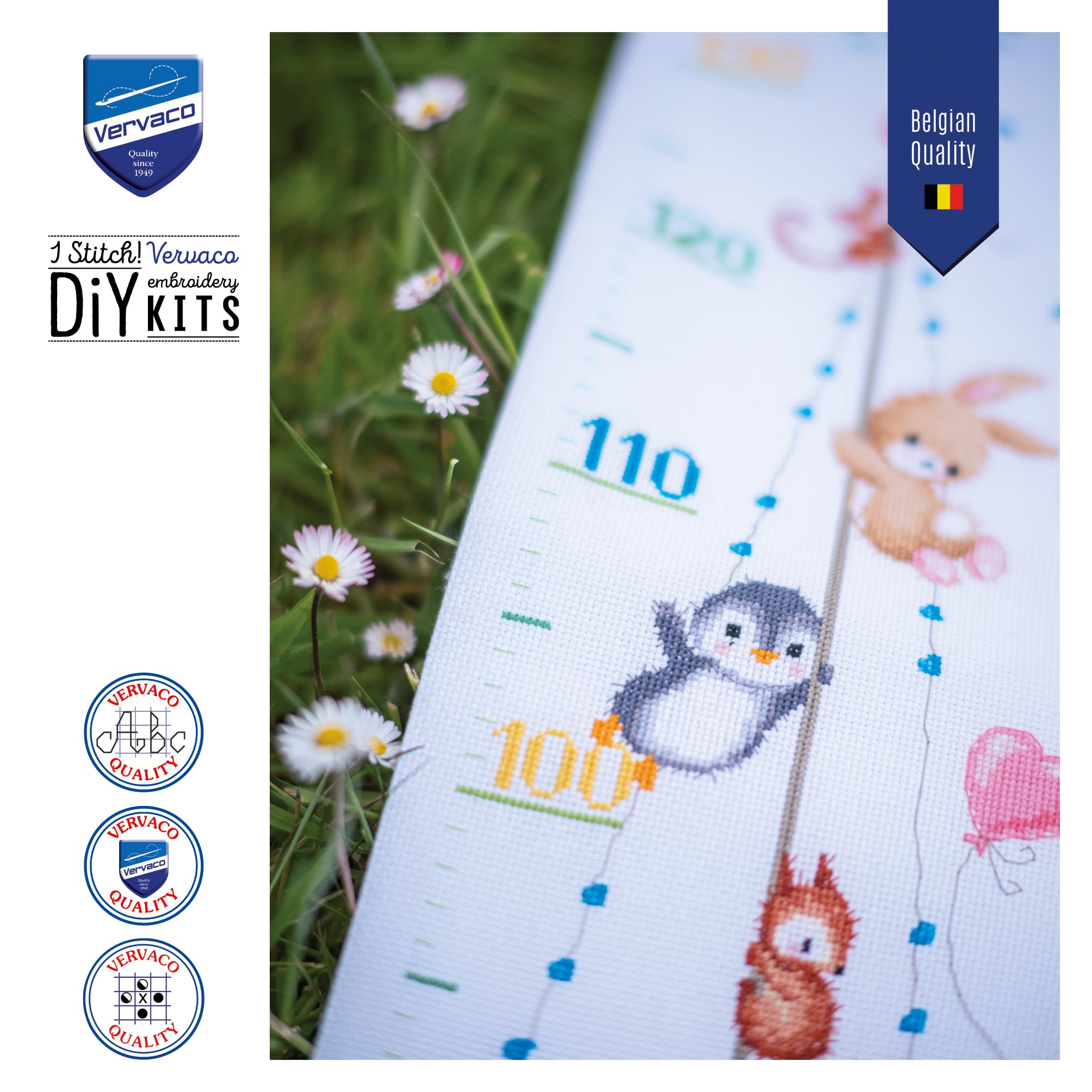 Vervaco Kit Punto De Cruz Medidor De Altura Para Niños NUESTRA MAYOR AVENTURA Regalos DIY Completo Creativo Manualidades Creatividad Adultos Decoracion Pared Bordar Kit Principiantes ca. 18 x 70 cm