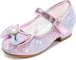 Furdeour Girls Dress Shoes Mary Jane Wedding Flower Bridesmaids Heels Glitter Princess Shoes for Kids Toddler