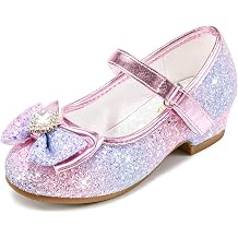 Furdeour Girls Dress Shoes Mary Jane Wedding Flower Bridesmaids Heels Glitter Princess Shoes for Kids Toddler