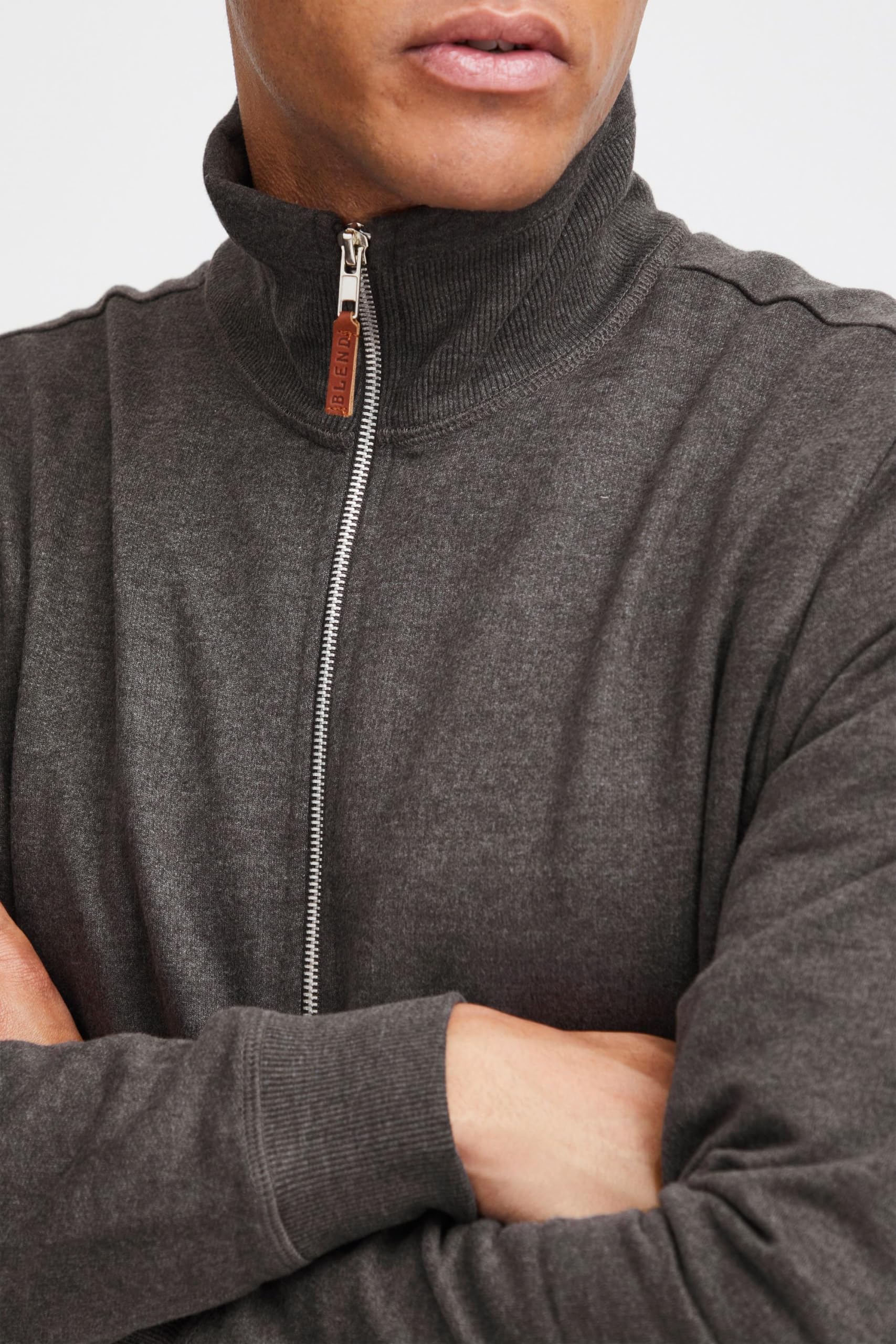 BLEND BHAlio Homme Veste en Sweat Cardigan Sweatshirt avec Fermeture éclair Col Montant Poignets côtelés Mélange de Coton Regular Fit