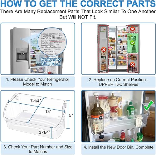 Miniatura 4 de Paquete de 2 estantes mejorados para puerta de refrigerador 240324502 compatible con Frigidaire Kenmore piezas de estante de puerta de refrigerador