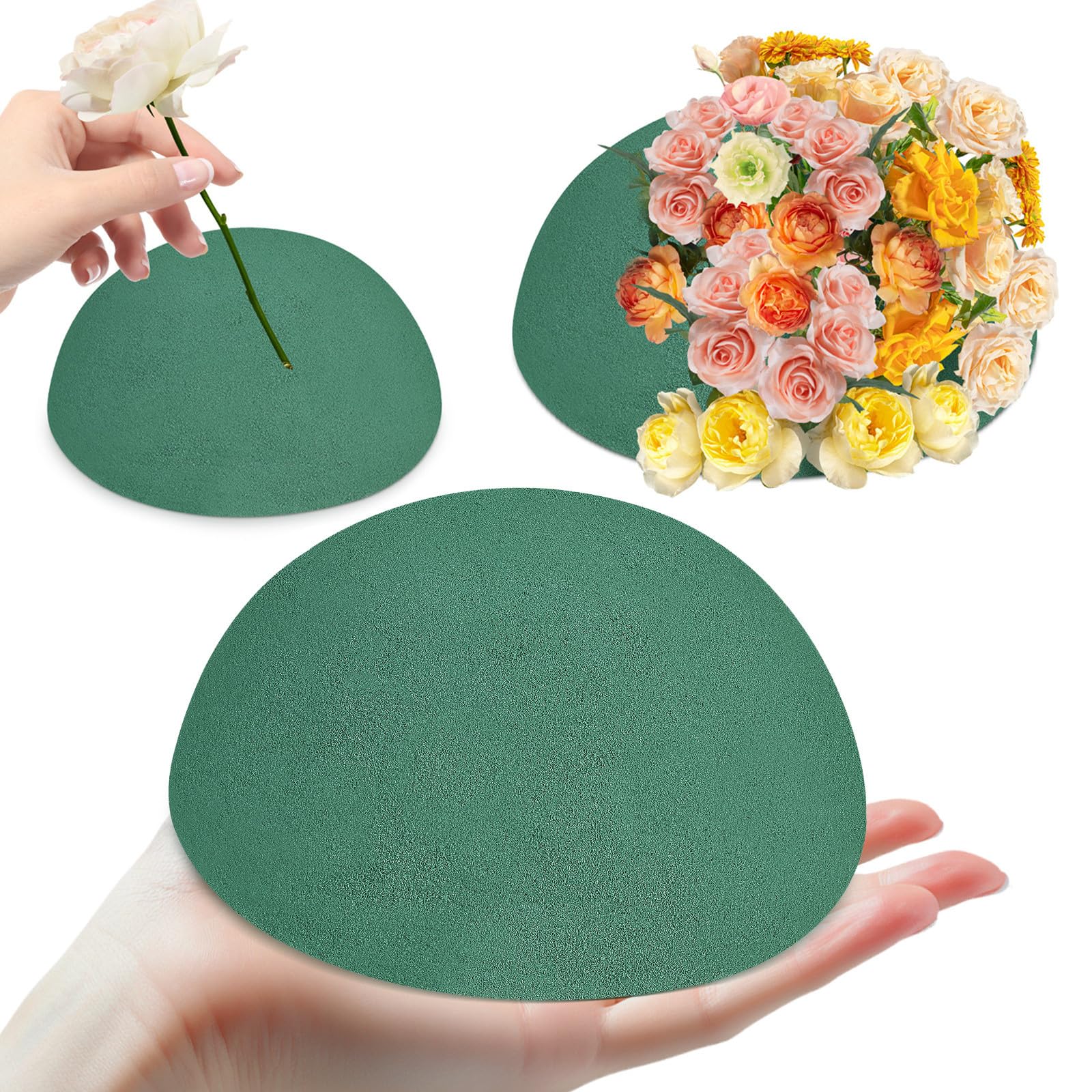 Operitacx 2pcs Half Ball Shapes Floral Foam Blocks, 14cm Artificial Flower Arrangements Supplies, Wet Flower Base for Dry Fresh and Artificial Craft Project Wedding Decoration （Green）