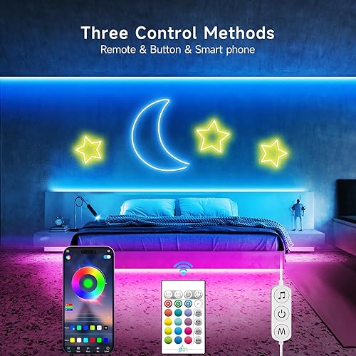 Miniatura 7 de Tira de luces LED de neón, tira de luz LED RGB de 32.8 pies, aplicación de sincronización de música de 24 Vcontrol remoto, tira de luces de neón