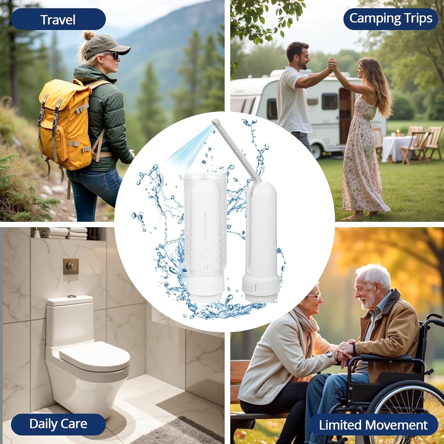 Portable Bidet for Travel - 320ml Rechargeable Handheld Travel Bidet with 800mAh Battery | IPX7 Waterproof Toilet Sprayer | Personal Hygiene Sprayer for Women & Men | Compact for Postpartum Care
