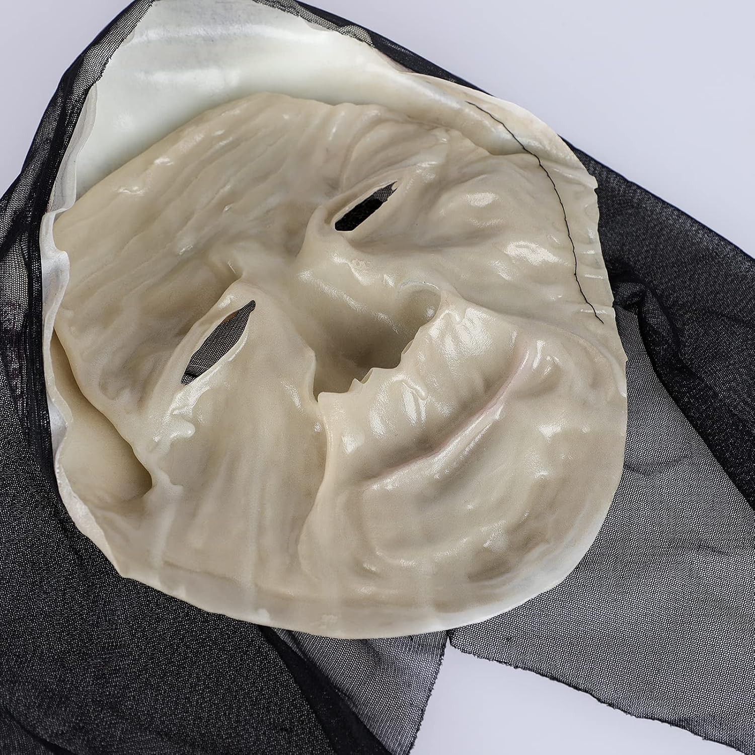 Scary Halloween Mask Full Head Mask Old Women Mask Realistic Halloween Latex Human Wrinkle Full Face Mask with Veil for Adults Halloween Party Cosplay Party Costume Props Fancy Dress Accessories - Image 5