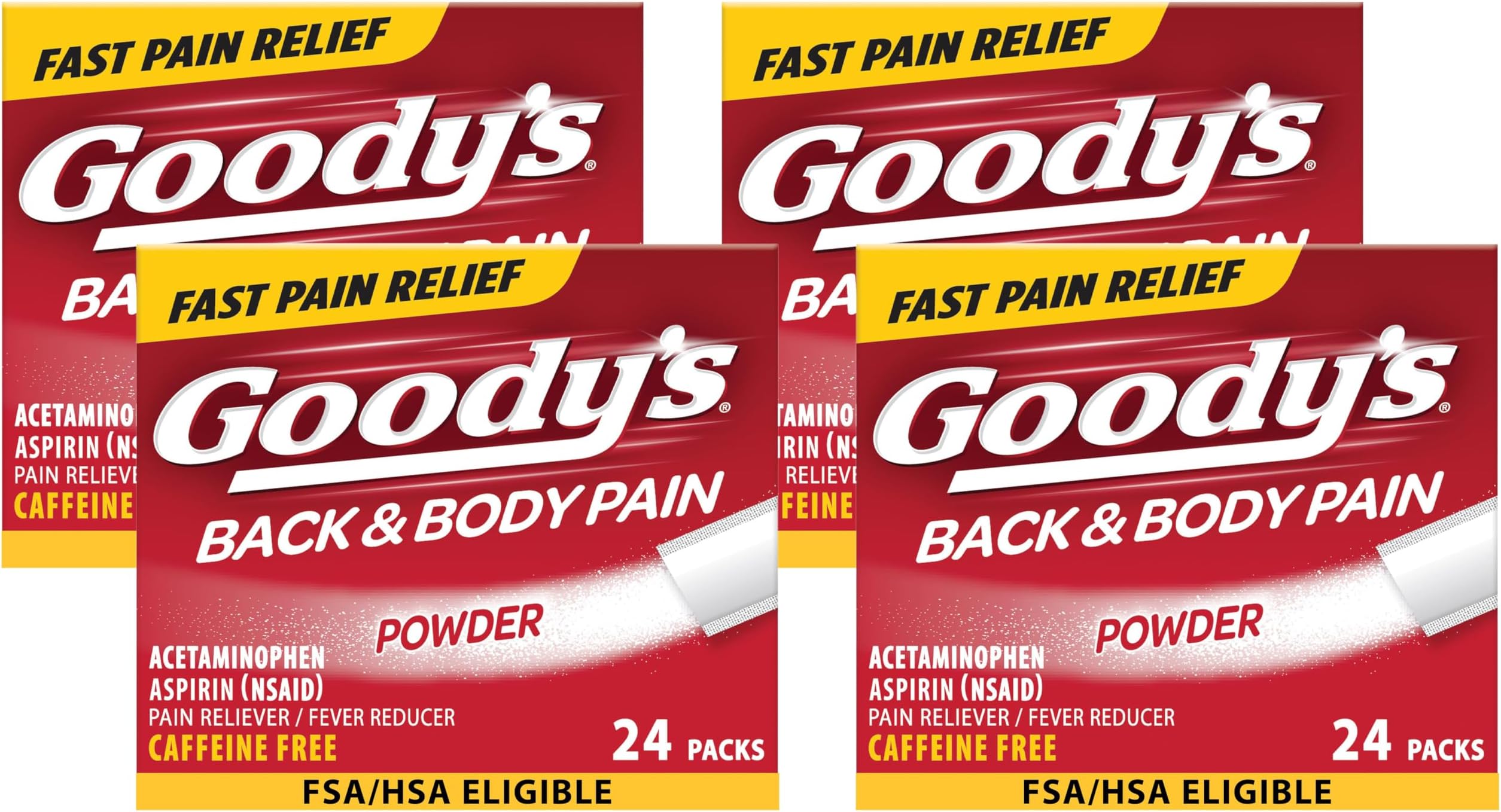 Goody's Back and Body Pain Relief Powder, 24 ct (Pack of 4)