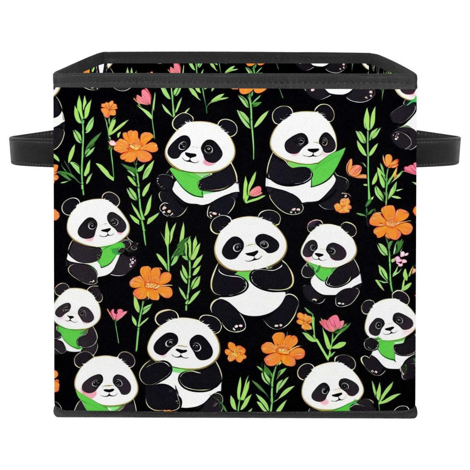 Boîte de rangement pliable panda cube organisateur avec poignées en cuir pour maison