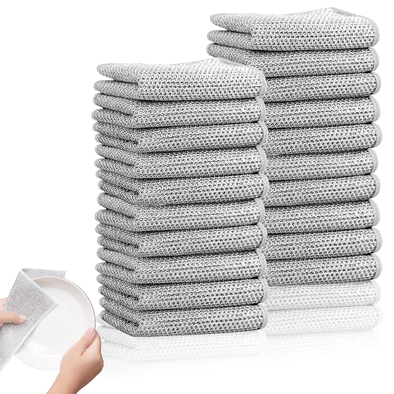 EUPSIIU 20 Piezas Paños de Alambre Multiusos, Paño de Limpieza para Utensilios de Cocina, Non-Scratch Wire Dishcloth, Trapos de Alambre Multiusos para Lavar Platos Húmedos y Secos (Plata)
