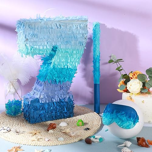 Miniatura 45 de Sratte Piñata número 1 2 3 4 5 6 7 8 9 Piñata con palo para los ojos vendados, piñata azul degradado para niños y niñas, suministros de decoración