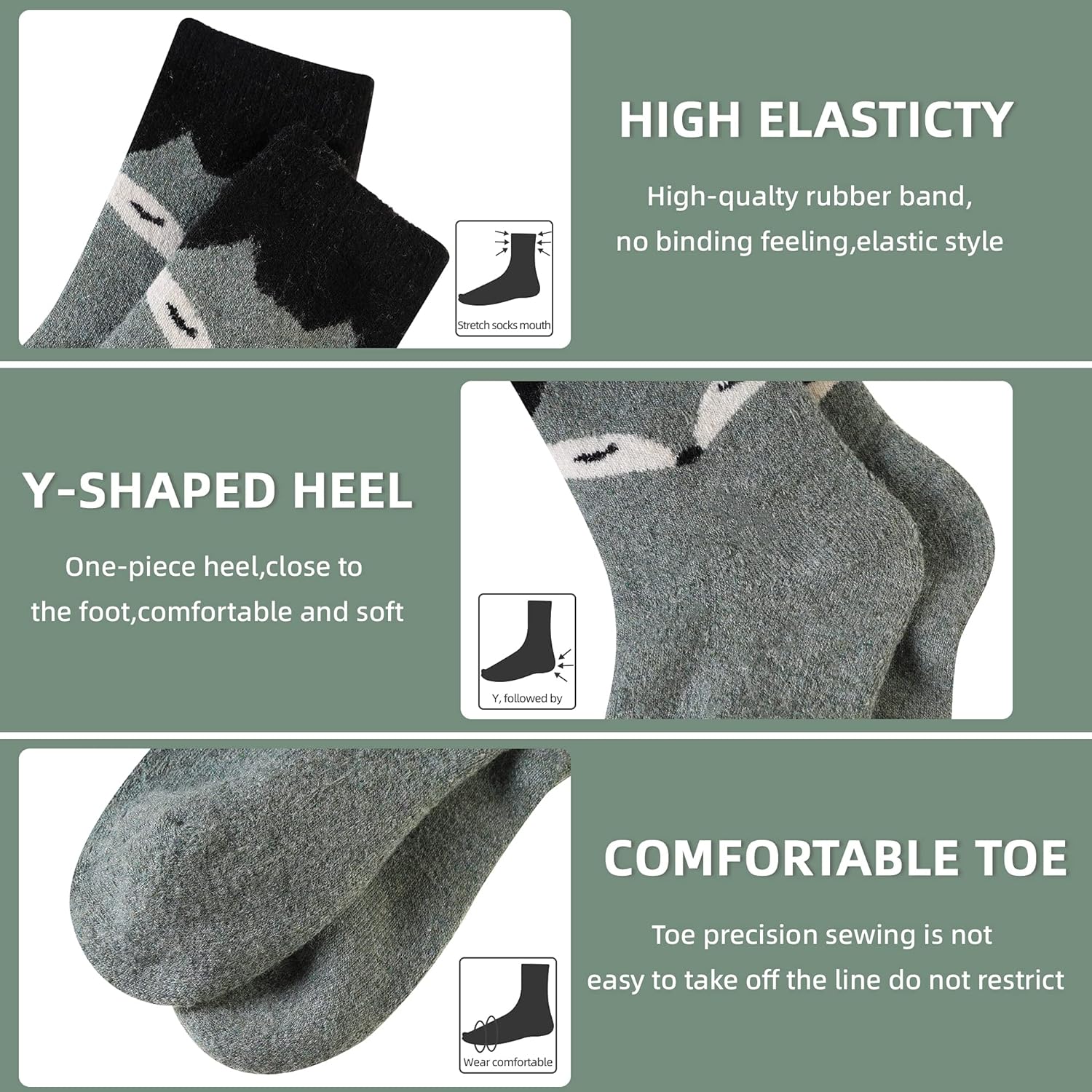 Velice Wool Socks for Women Merino Wool Boot Hiking Thick Thermal Warm Winter Crew Cushion Cozy Work Socks 5 Pairs - Image 4