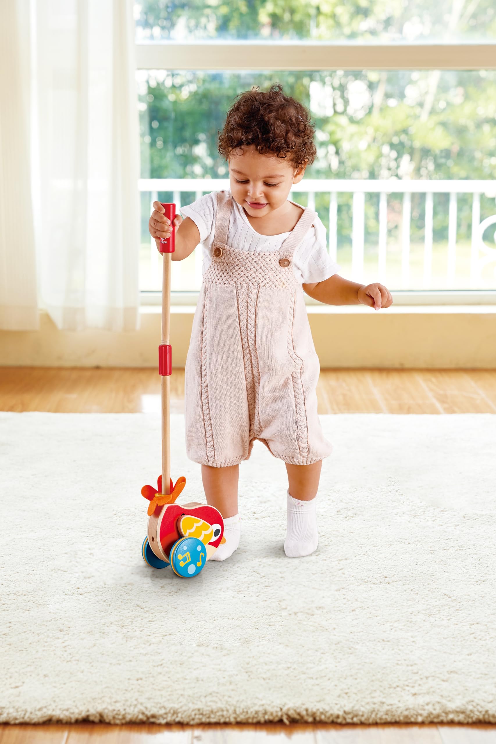 Hape Lilly L'Oiseau Jouet Musical Jouet en Bois Enfant 1 an et Plus - Jouet à Tirer Musical - Motricité, Imagination & Dextérité de l'enfant - Jouet 1 an 100% Sûr - Taille du Manche Réglable
