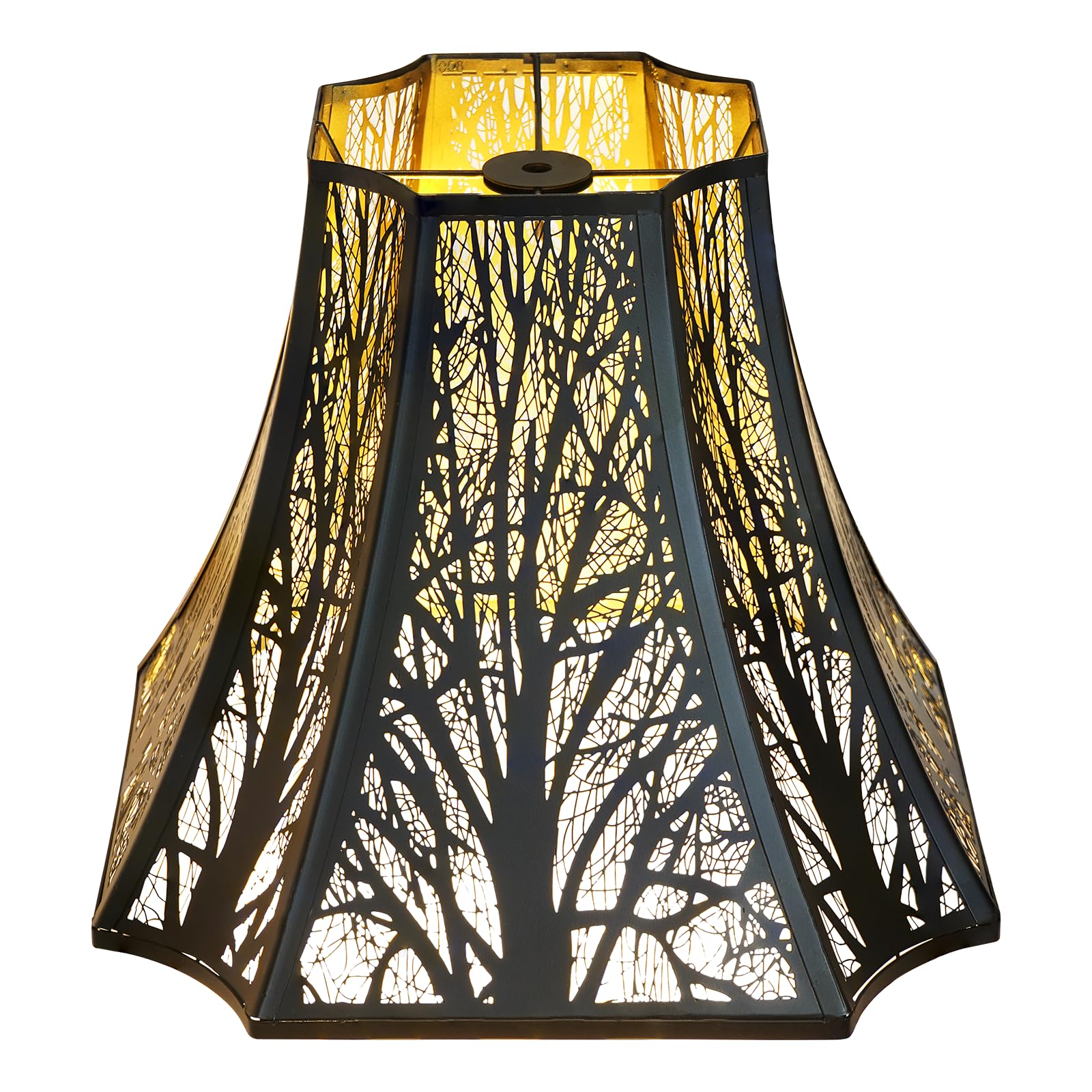 ALUCSET Octagonal Lamp Shade, 6.2×13×10.8" Large Black and Gold Lamp Shade Replacement for Table Lamps and Floor Lamp, Large Lampshade with Etching Progress Tree Pattern Metal Spider Fitter