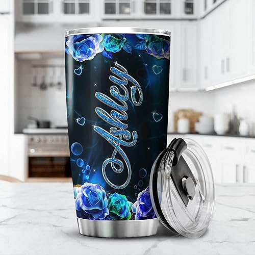 Miniatura 3 de Vaso personalizado lindo delfín regalo para niñas, luna, flor, delfines, mar, océano, animal taza de café con tapa, taza de viaje aislada de acero