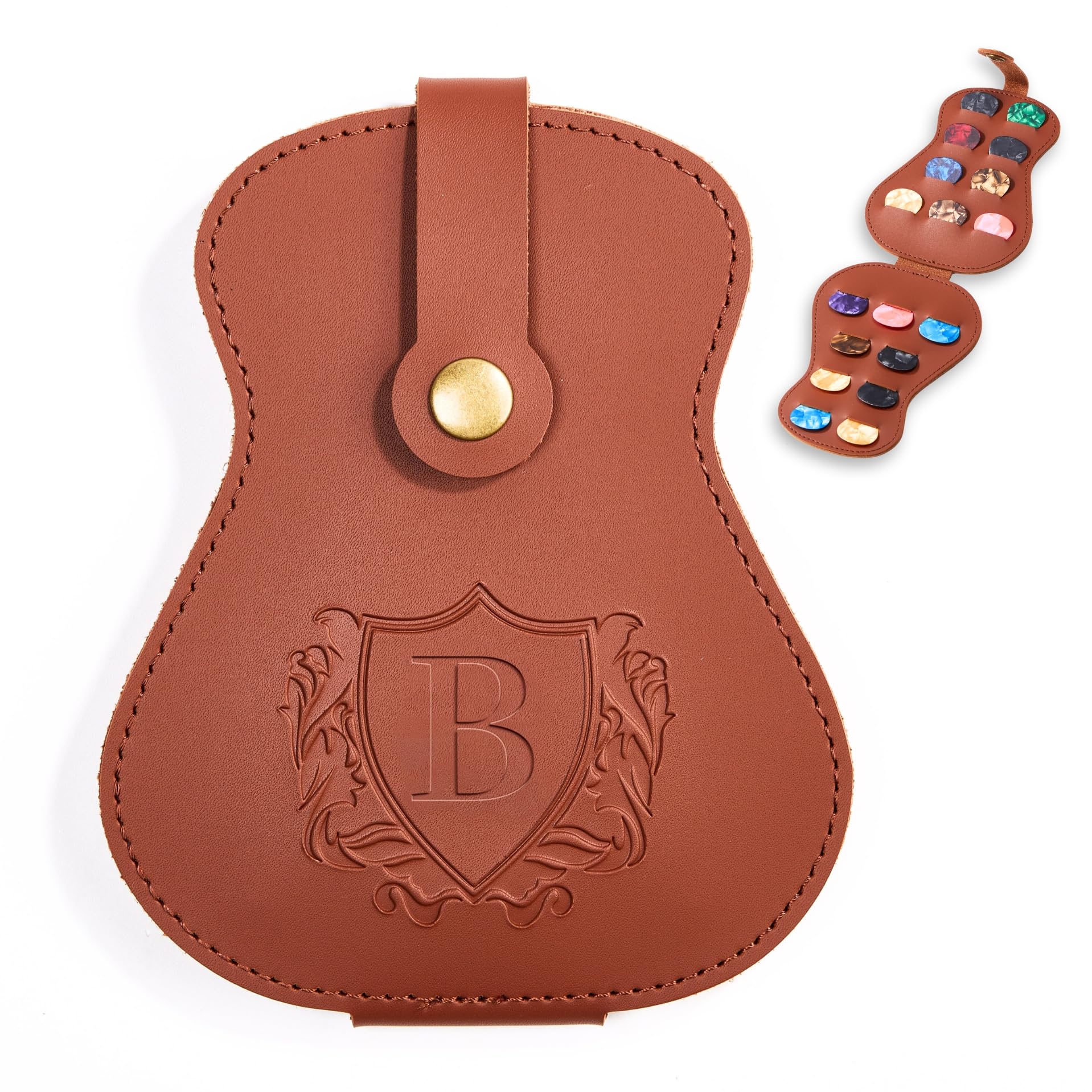 InnoBeta Personalized Guitar Picks Holder for Men, Women, PU Leather Guitar Gifts Plectrums Bag with Initials for Guitar Players, Lovers, Teacher - B