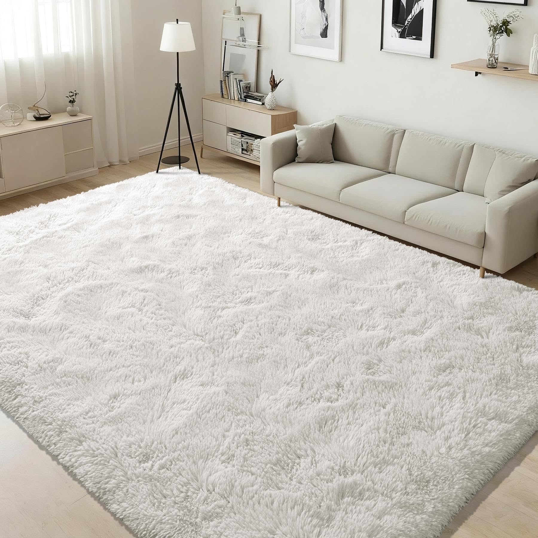 ISEAU 4x6 Area Rug for Living Room, Cream White Rugs for Bedroom, Kitchen, Soft Shaggy Carpets, Fluffy and Machine Washable Mats, Under Bed, On Nursery Floors Mat, Boys, Girls Room Carpet Decor