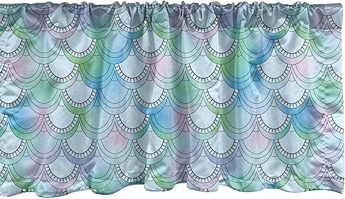 Miniatura 3 de Ambesonne Cenefa de ventana de escamas de pescado, patrón de squama japonés con suave cambio de color marina, cola de sirena de fantasía marina,