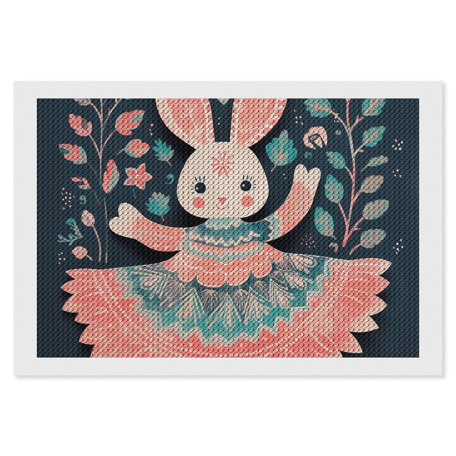Peach Cartoon Bunny Diamond Painting Kits for Adults, DIY 5D Diamond Painting Kits for Beginners, Round Full Drill Diamond Dots Paintings, Diamonds Pictures Gem Art for Crafts Home Decor 8"x12"