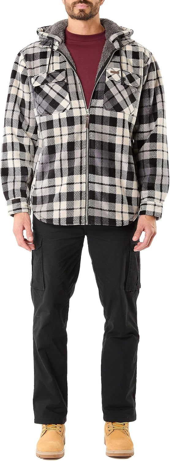 Smith's Workwear Mens Sherpa-Lined Zip-Front Hooded Microfleece Shirt-Jacket