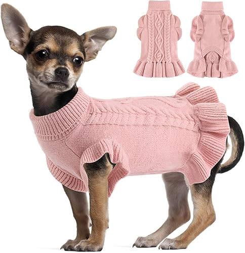 ALAGIRLS Suéteres para perros grandes, niños y niñas, suéter de cuello alto clásico de punto trenzado, vestido de invierno para mascotas, ropa de
