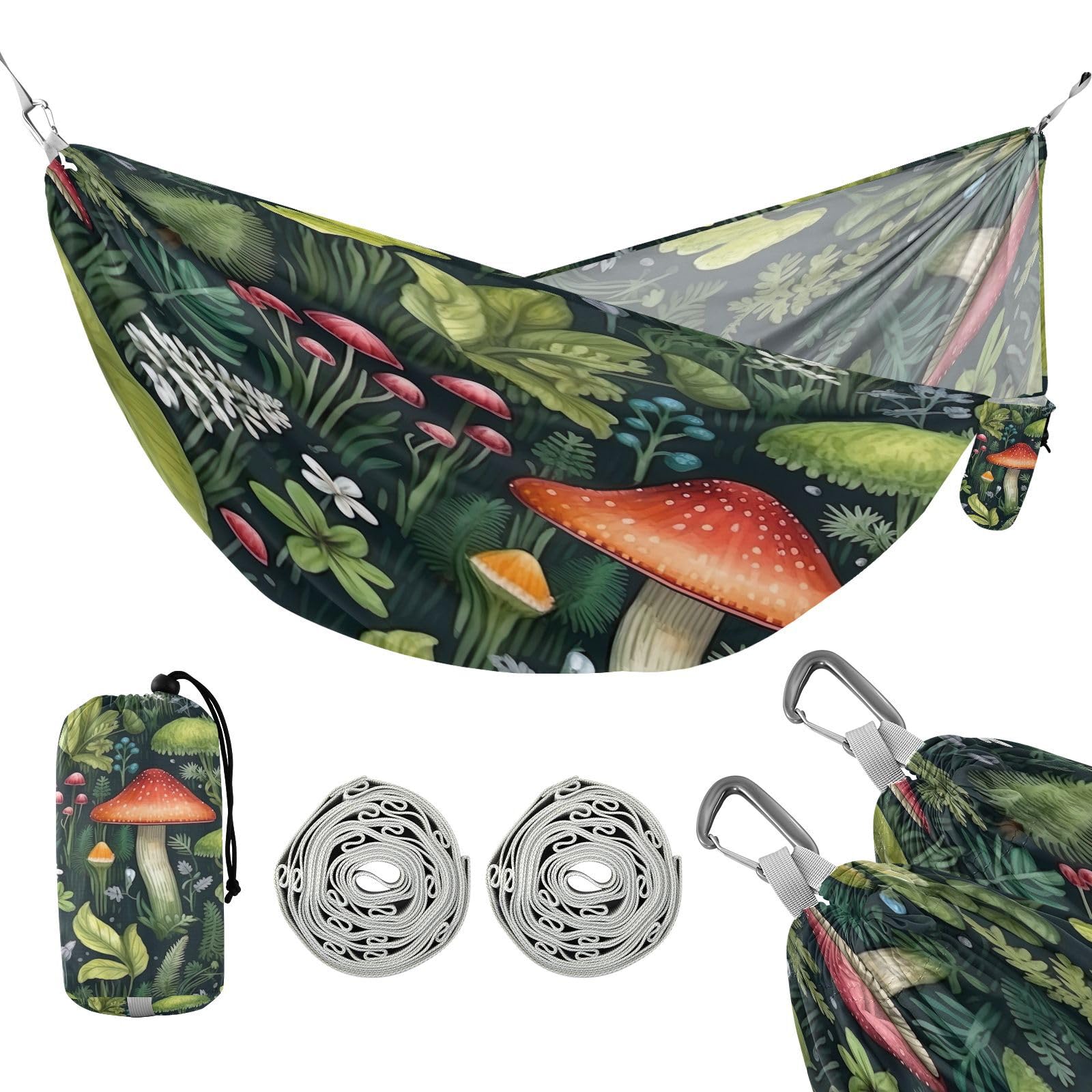 ATTX Green Mushroom Flower Camping Hammock - Lightweight & Portable Hammocks, Heavy Duty 330lbs Capacity for Indoor, Hiking, Backpacking, Travel, Backyard, Beach#294